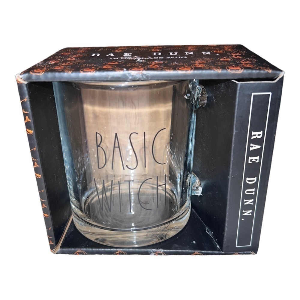 NIB RAE DUNN Clear Glass BASIC WITCH Mug 18 Oz Halloween